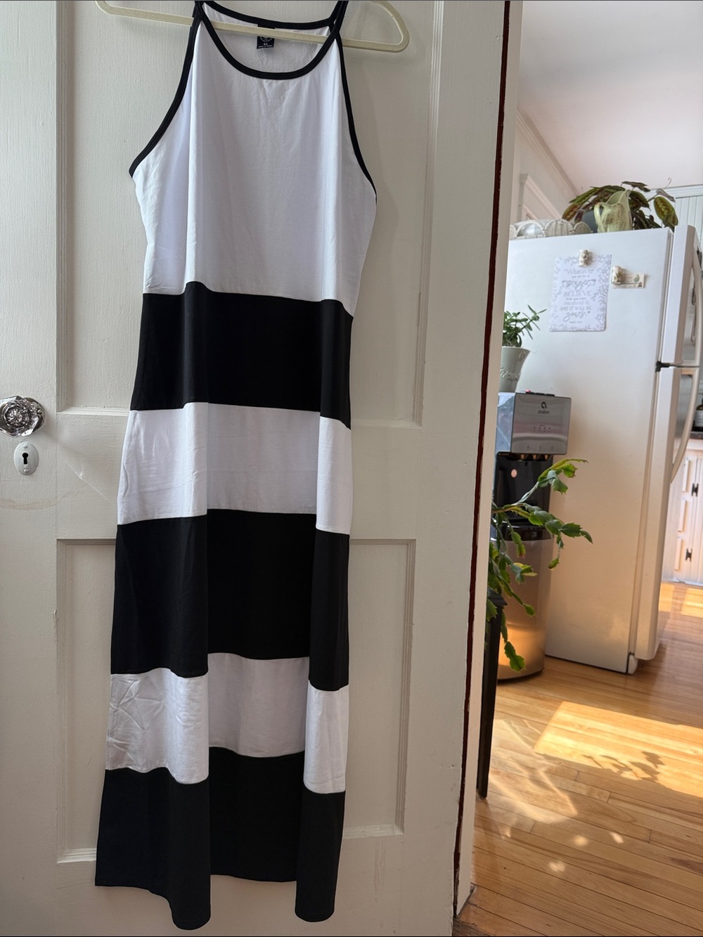 Striped Black & White Maxi Dress - Sleeveless Halter Style
